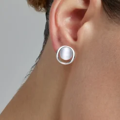 Pendientes de Plata de Ley 925 con Ojo de Gato acabados en rodio - Jesoa