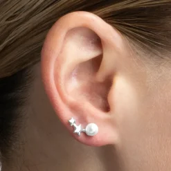 Pendientes de Plata de Ley 925 con Perla Blanca acabados en rodio - Tinvia