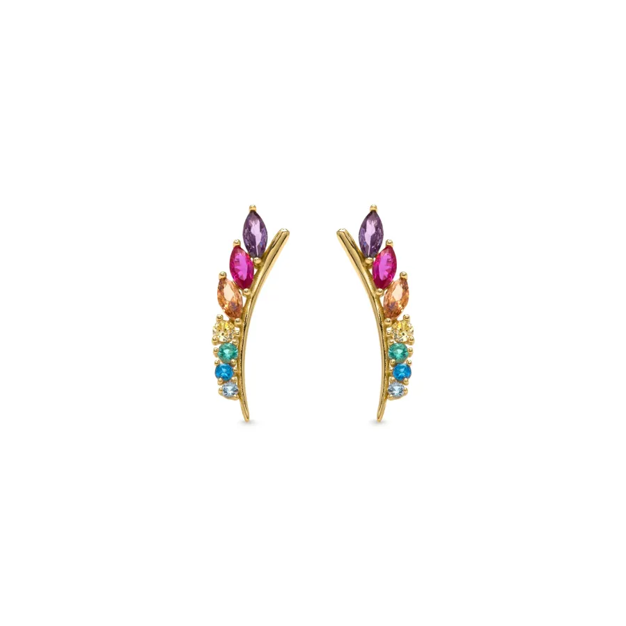 Pendientes de Plata de Ley 925 y Circonita Multicolor acabado en oro amarillo 18k - Nikon