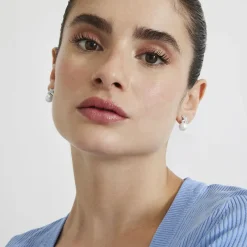 Pendientes de Plata de Ley 925 con Perla Blanca acabados en rodio - Geyah