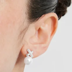 Pendientes de Plata de Ley 925 con Perla Blanca acabados en rodio - Geyah