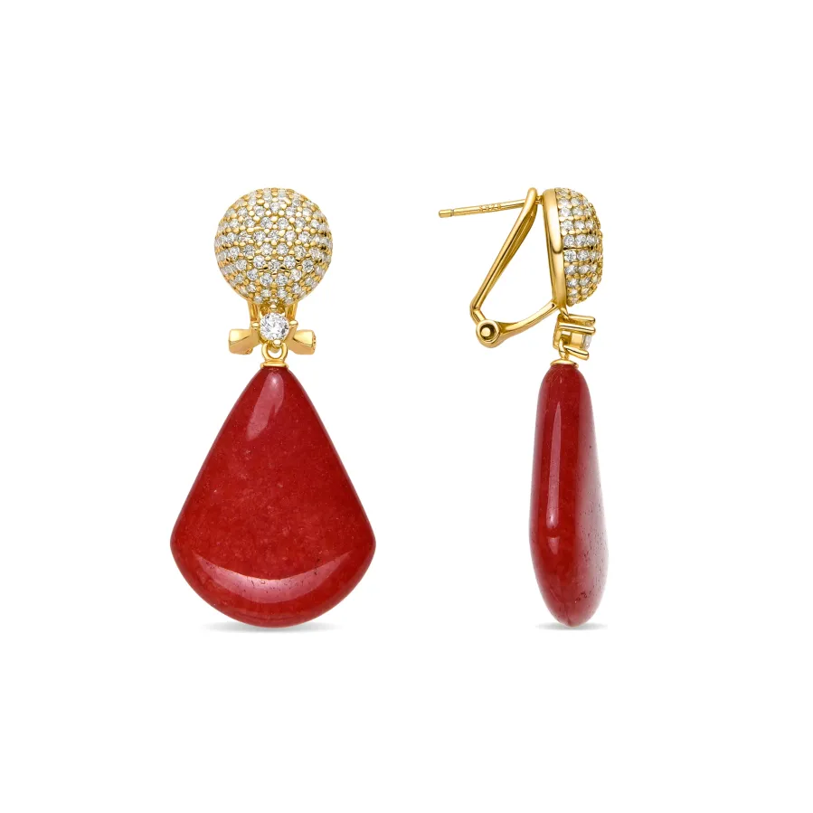 Pendientes de Plata de Ley 925 y Coral acabado oro amarillo de 18k - Iakha