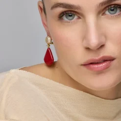 Pendientes de Plata de Ley 925 y Coral acabado oro amarillo de 18k - Iakha