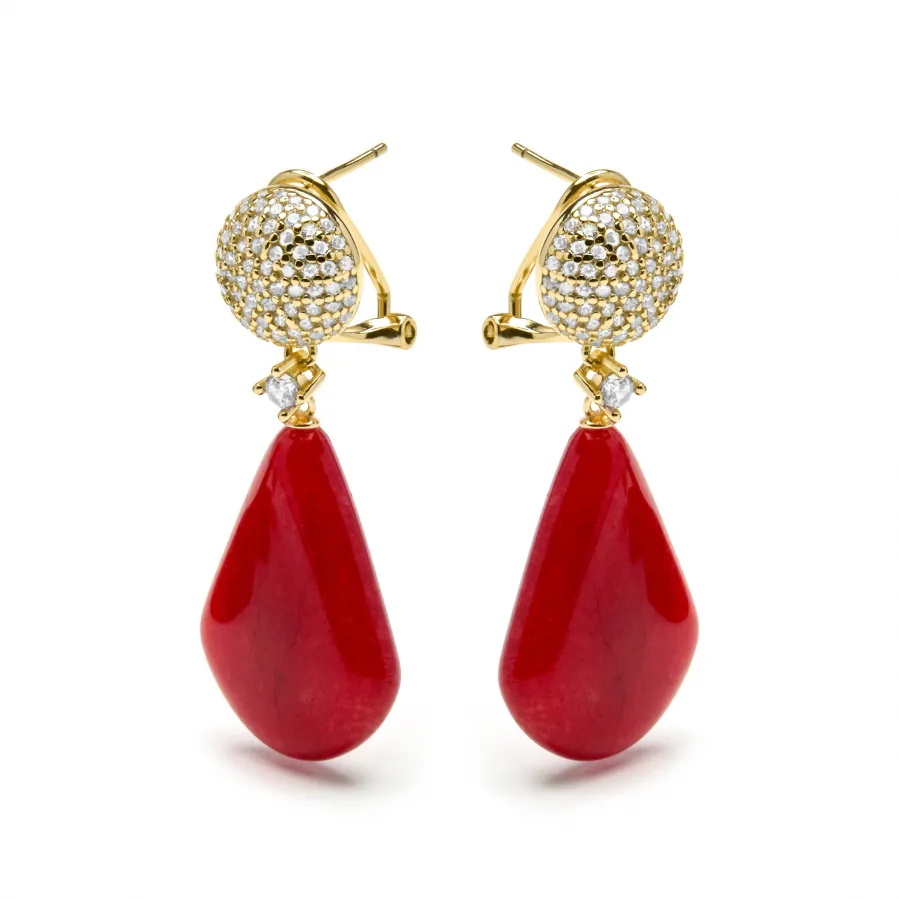 Pendientes de Plata de Ley 925 y Coral acabado oro amarillo de 18k - Iakha