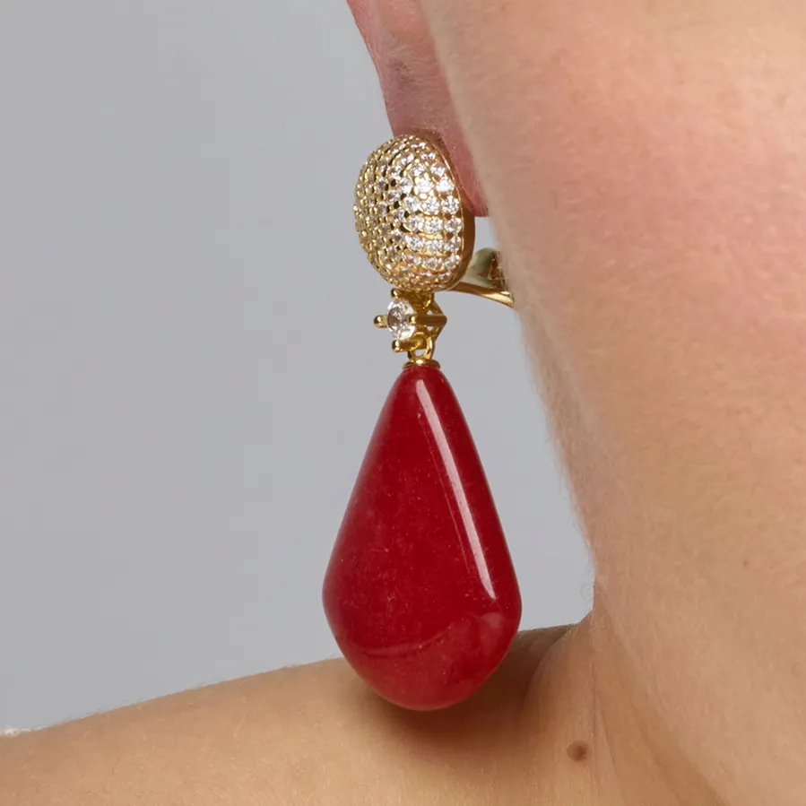 Pendientes de Plata de Ley 925 y Coral acabado oro amarillo de 18k - Iakha