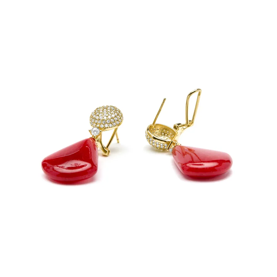 Pendientes de Plata de Ley 925 y Coral acabado oro amarillo de 18k - Iakha