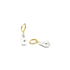 Pendientes de Plata de Ley 925 y Perla Blanca acabado oro amarillo de 18k - Hasel