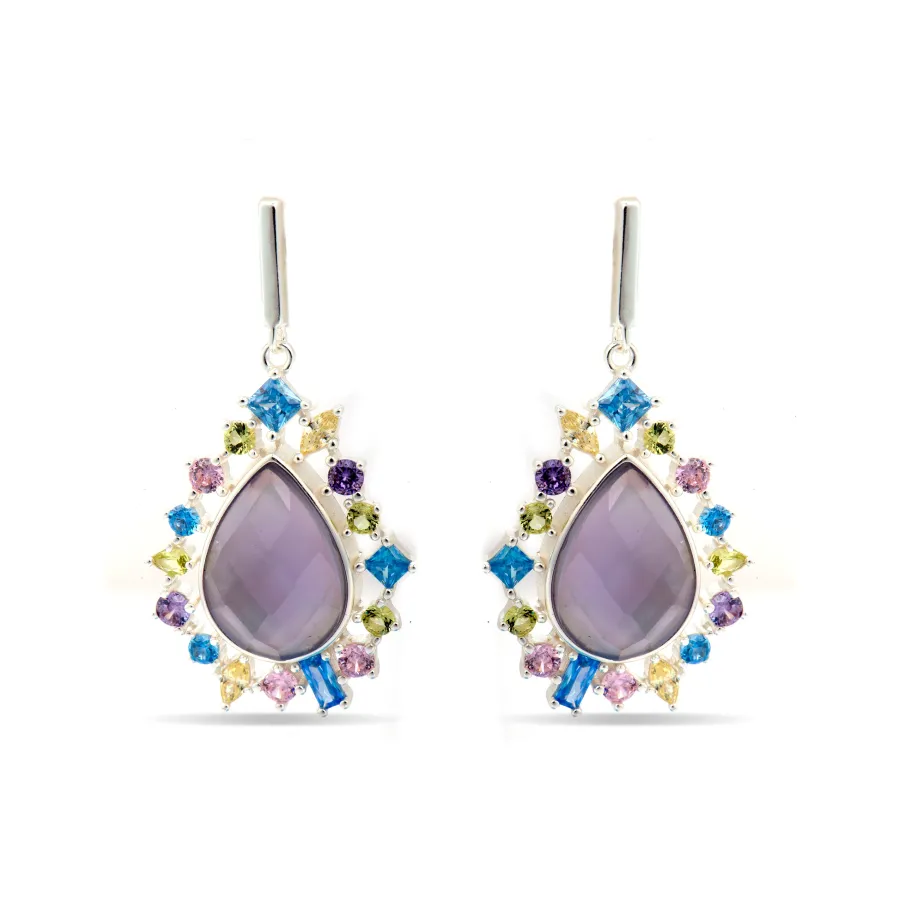 Pendientes de Plata de Ley 925 y Circonita Multicolor acabado rodio - Shigua