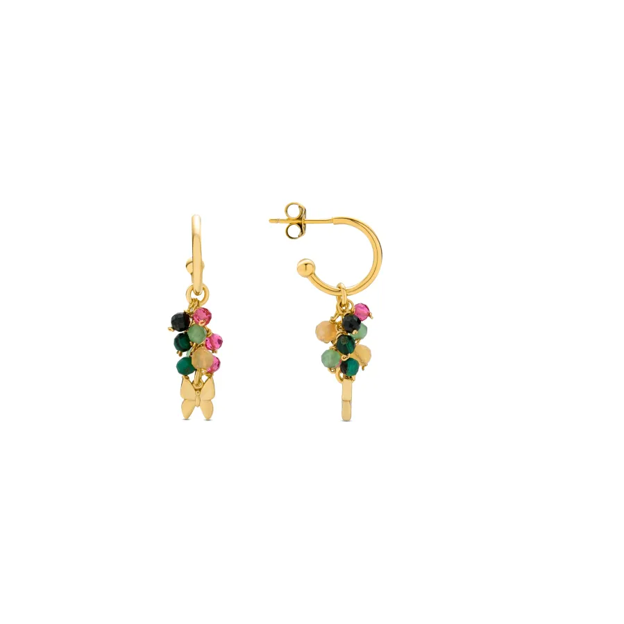 Pendientes de Plata de Ley 925 con Cristal Multicolor acabados en oro amarillo 18K - Mariposa