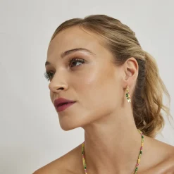 Pendientes de Plata de Ley 925 con Cristal Multicolor acabados en oro amarillo 18K - Mariposa
