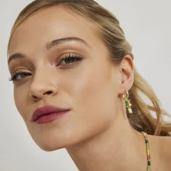 Pendientes de Plata de Ley 925 con Cristal Multicolor acabados en oro amarillo 18K - Mariposa