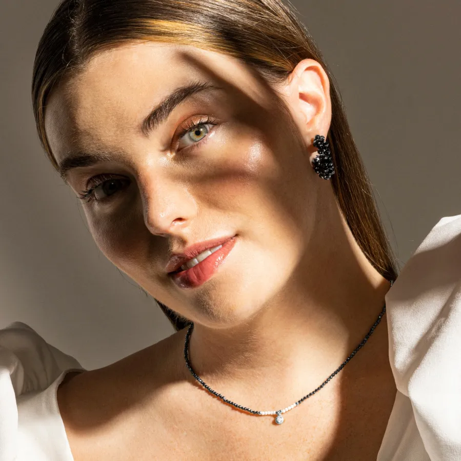 Pendientes de Plata de Ley 925 y Hematite acabado en rodio - Silka