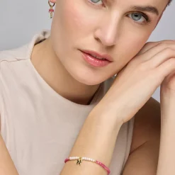 Pendientes de Plata de Ley 925 y Cristal Rosa acabado oro amarillo de 18k - Coaran