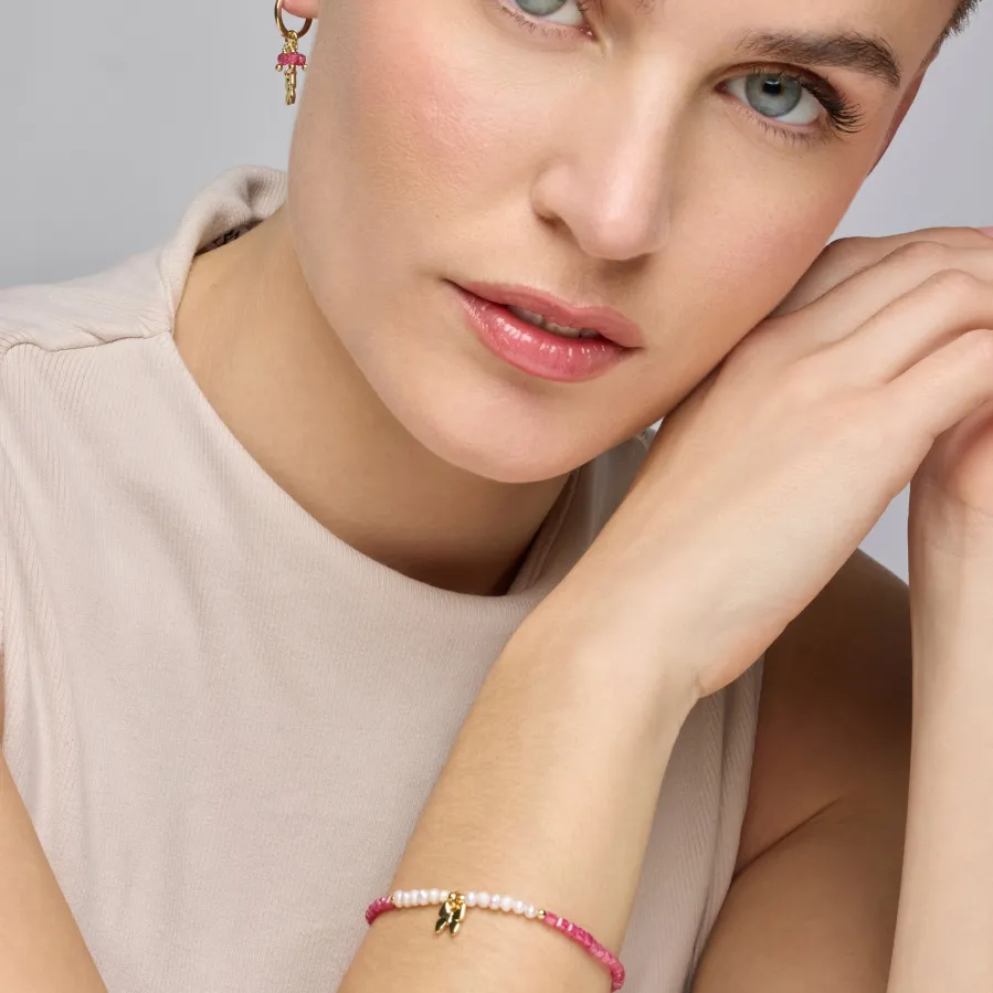Pendientes de Plata de Ley 925 y Cristal Rosa acabado oro amarillo de 18k - Coaran