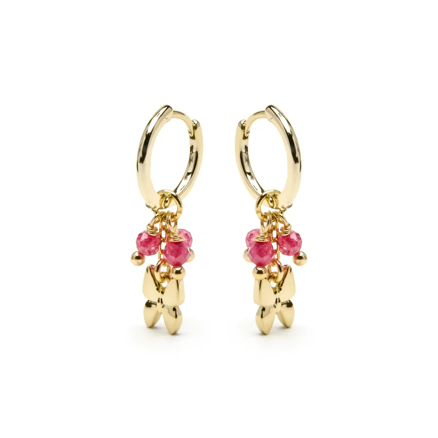Pendientes de Plata de Ley 925 y Cristal Rosa acabado oro amarillo de 18k - Coaran