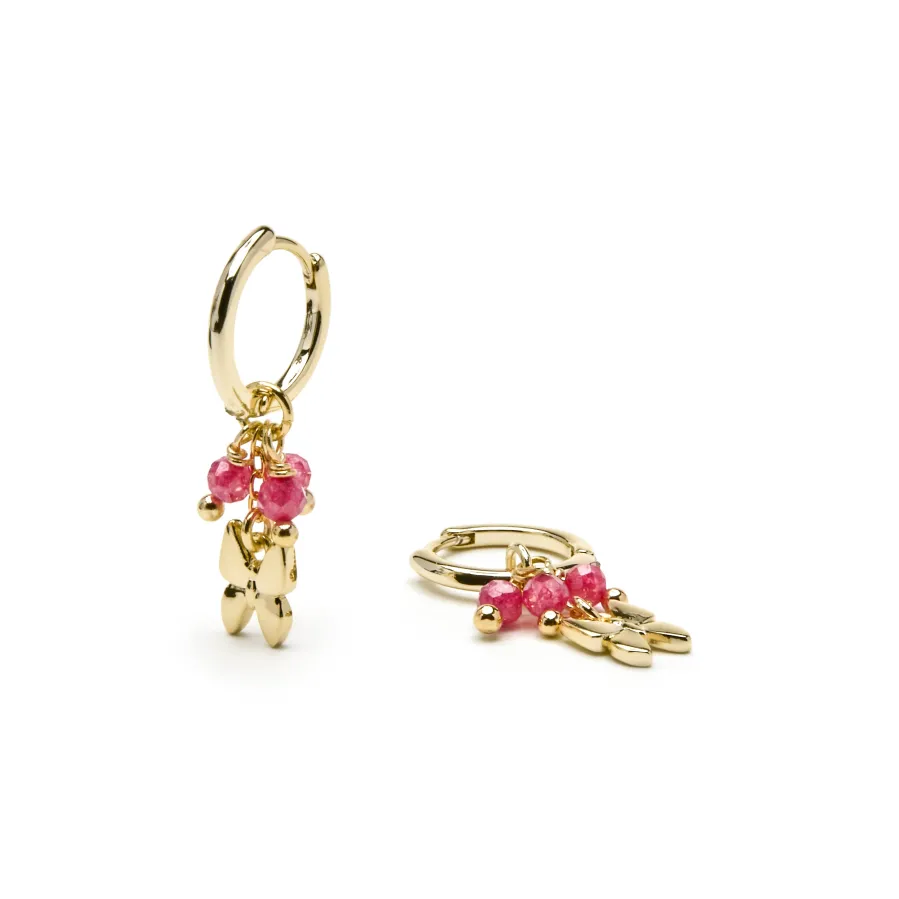 Pendientes de Plata de Ley 925 y Cristal Rosa acabado oro amarillo de 18k - Coaran