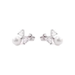 Pendientes de Plata de Ley 925 con Perla Blanca acabados en rodio - Theria