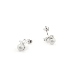 Pendientes de Plata de Ley 925 con Perla Blanca acabados en rodio - Theria