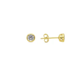 Pendientes de Plata de Ley 925 de 4mm con Circonita acabados en Oro Amarillo de 18k- Basili