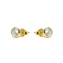 Pendientes de Plata de Ley 925 de 4mm con Circonita acabados en Oro Amarillo de 18k- Basili