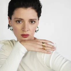 Pendientes de Plata de Ley 925 con Malaquita acabados en oro amarillo 18K - Ihun