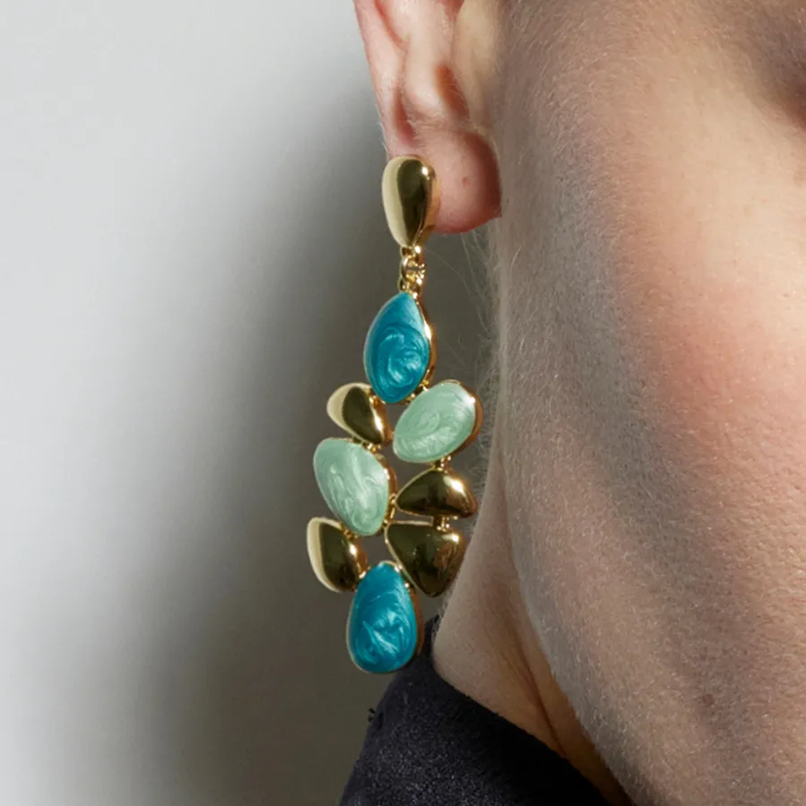 Pendientes de Resina Verde acabados en oro amarillo 18K - Nortul