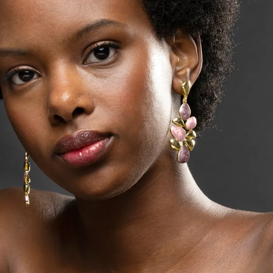 Pendientes de Resina Violeta acabados en oro amarillo 18K - Nortul