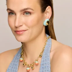 Pendientes Jidun de Resina Azul acabado oro amarillo de 18k