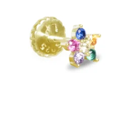 Piercing de Plata de Ley 925 con Circonita Multicolor acabado en oro amarillo 18K - Dekthy