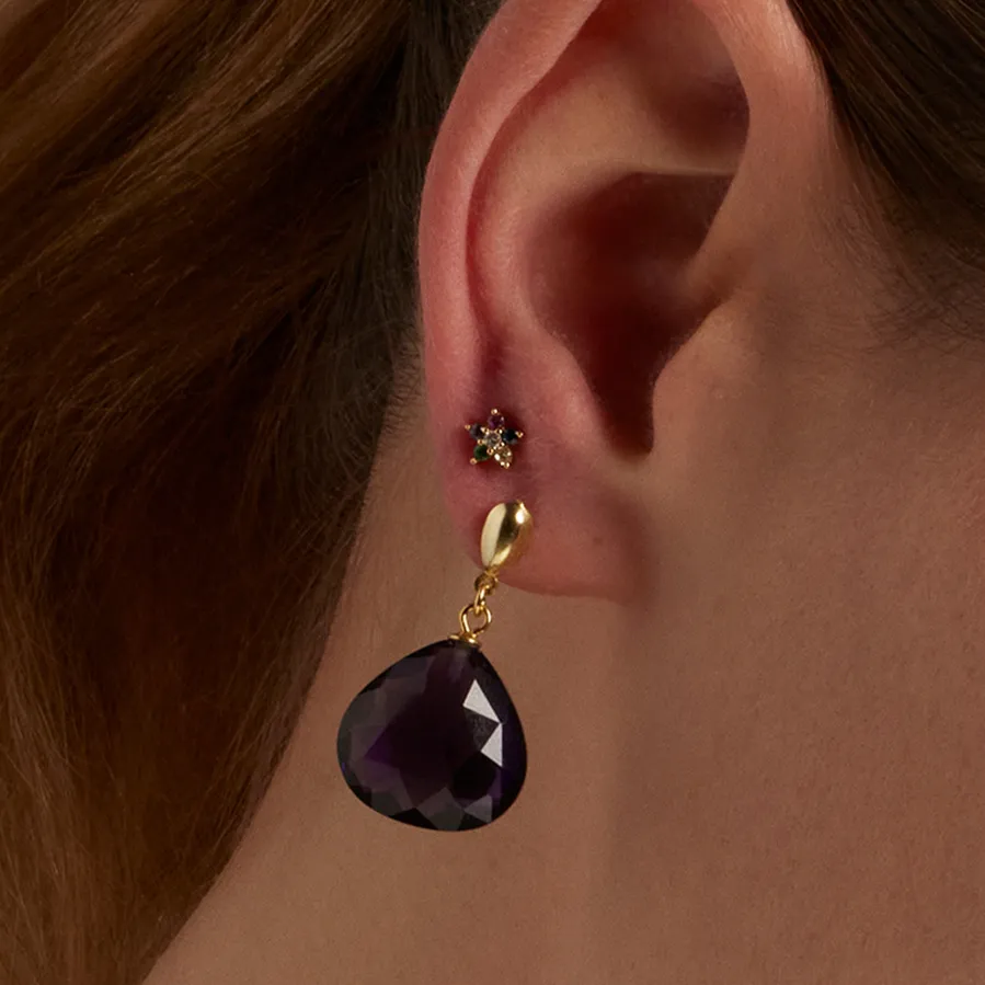 Piercing de Plata de Ley 925 con Circonita Multicolor acabado en oro amarillo 18K - Dekthy