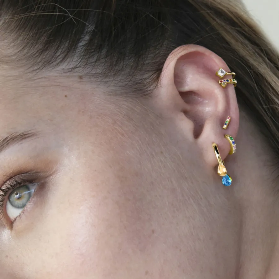 Piercing de Plata de Ley 925 con Circonita Multicolor acabado en oro amarillo 18K - Ansung
