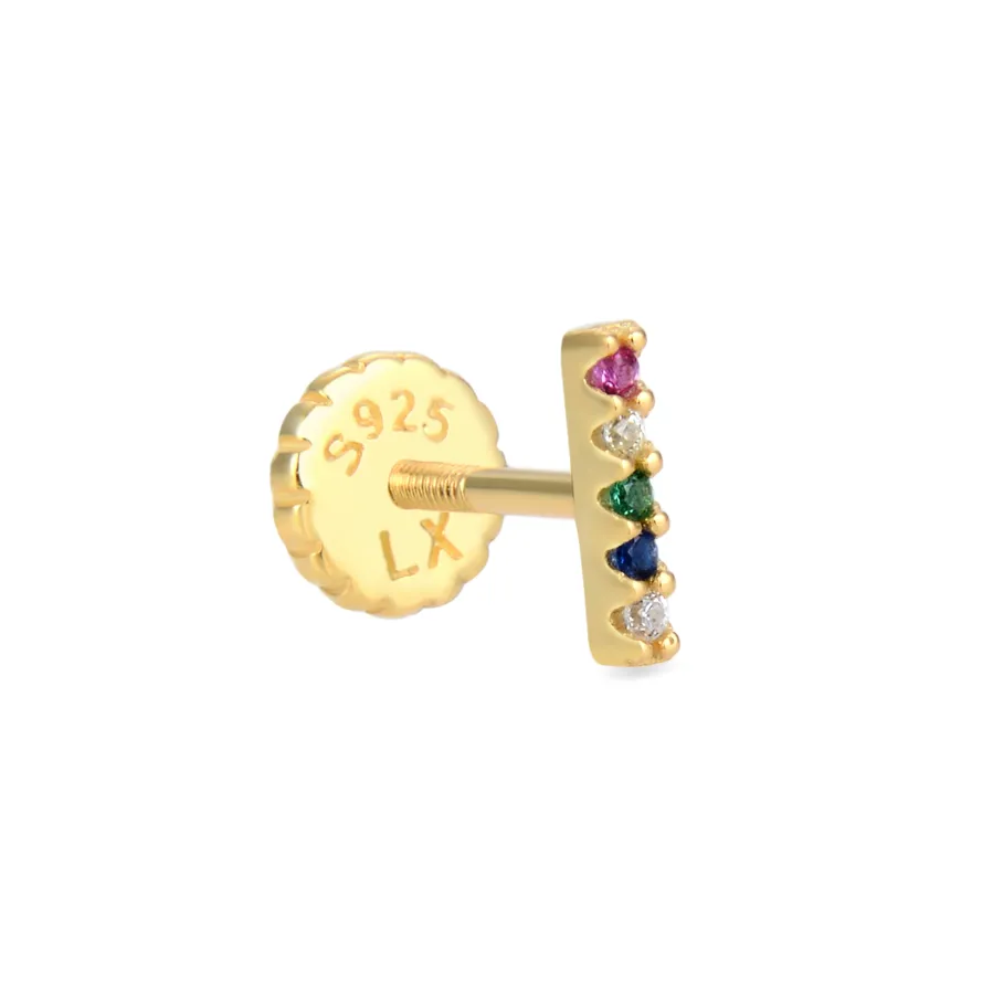 Piercing de Plata de Ley 925 con Circonita Multicolor acabado en oro amarillo 18K - Sonlow