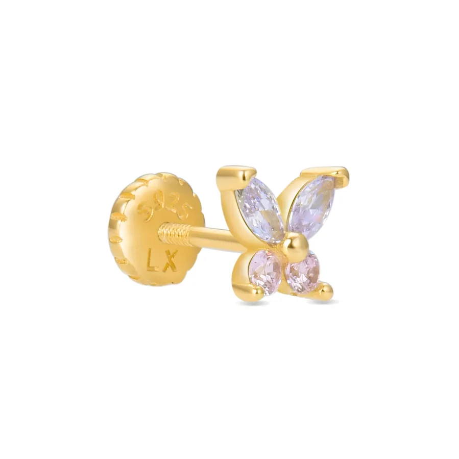 Piercing de Plata de Ley 925 con Circonita Multicolor acabado en oro amarillo 18K - Sysya
