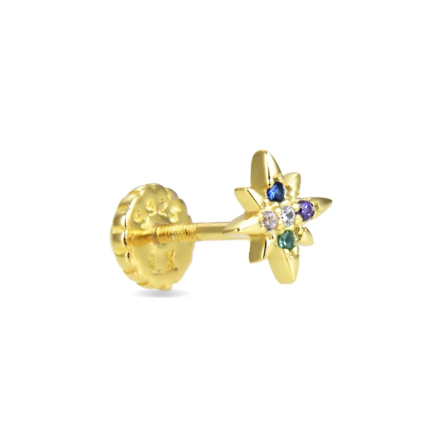 Piercing de Plata de Ley 925 con Circonita Multicolor acabado en oro amarillo 18K - Waruan