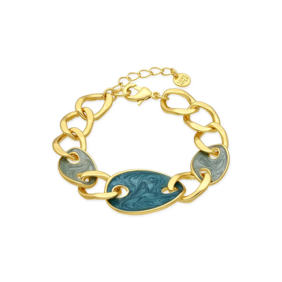 Pulsera acabado oro amarillo de 18k y Lacado Azul - Makan