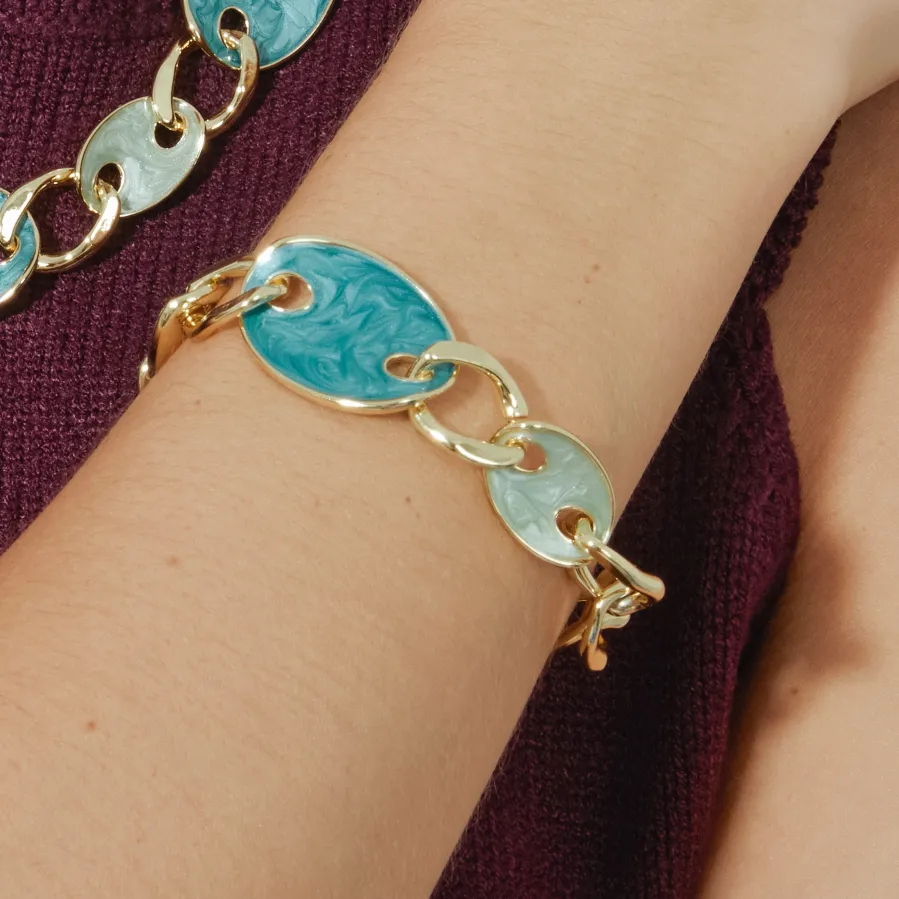Pulsera acabado oro amarillo de 18k y Lacado Azul - Makan