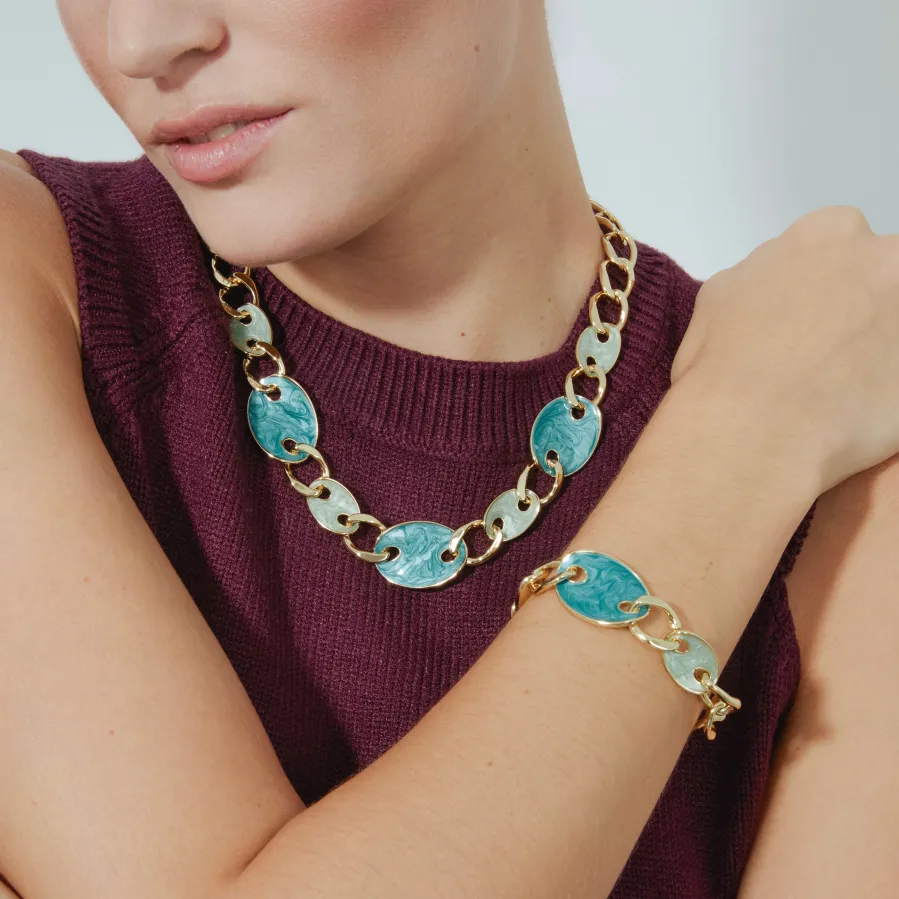 Pulsera acabado oro amarillo de 18k y Lacado Azul - Makan