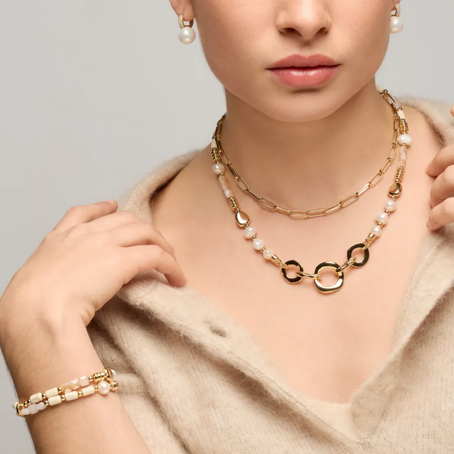 Pulsera acabado oro amarillo de 18k y Perla Blanca - Diriki