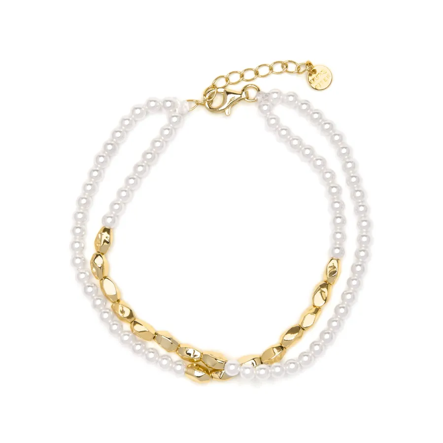 Pulsera acabado oro amarillo de 18k y Perla Blanca - Diriki