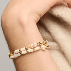 Pulsera acabado oro amarillo de 18k y Perla Blanca - Diriki