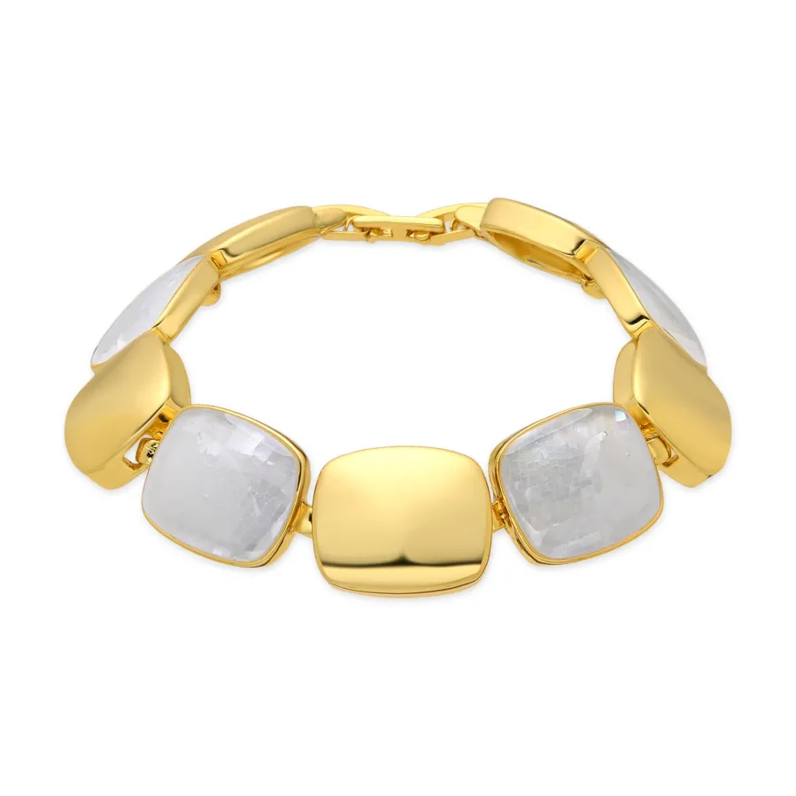 Pulsera acabado oro amarillo de 18k y Madreperla Blanca - Lingo