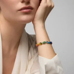 Pulsera acabado oro amarillo de 18k y Multicolor Piedra Natural - Terma