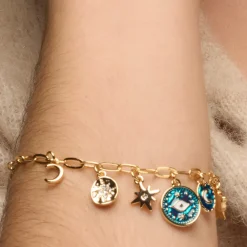 Pulsera acabado oro amarillo de 18k y Resina Azul - Wiwik