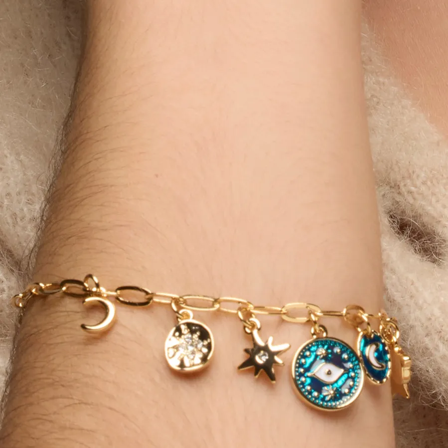 Pulsera acabado oro amarillo de 18k y Resina Azul - Wiwik