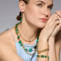 Pulsera acabado oro amarillo de 18k y Resina Verde - Nyste