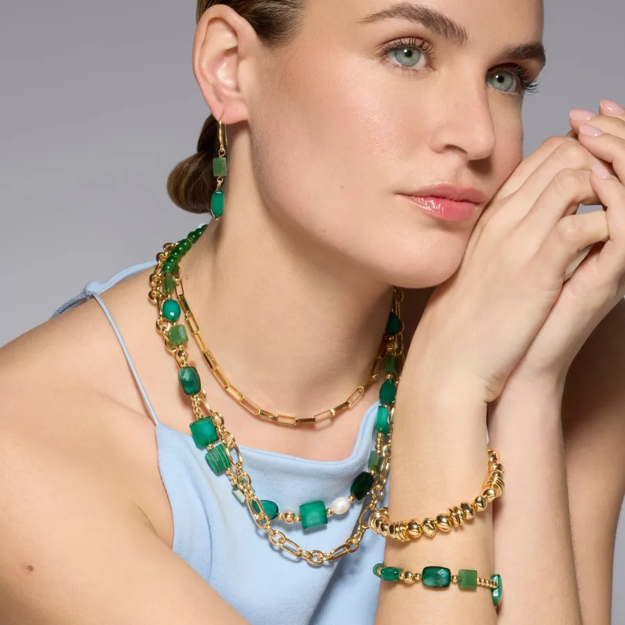 Pulsera acabado oro amarillo de 18k y Resina Verde - Nyste