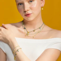 Pulsera con Cristal Azul acabado oro 18k - Zinli