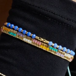 Pulsera con Cristal Azul acabado oro 18k - Anlako