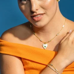 Pulsera con Cristal Negro acabado oro 18k - Anlako