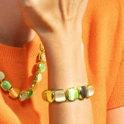Pulsera con Ojo de Gato Multicolor acabado oro 18k - Jajim